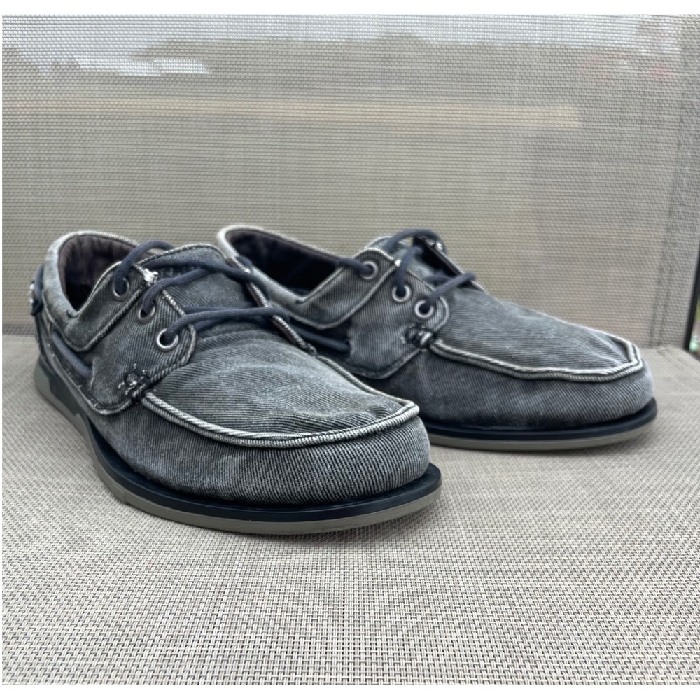 Skechers Relaxed Fit Boat Shoes Mens 7.5 Black Faded Textile Memory Foam 64763